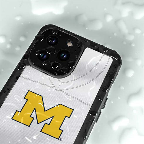 University of Michigan White Jersey iPhone 15 Pro Waterproof Case